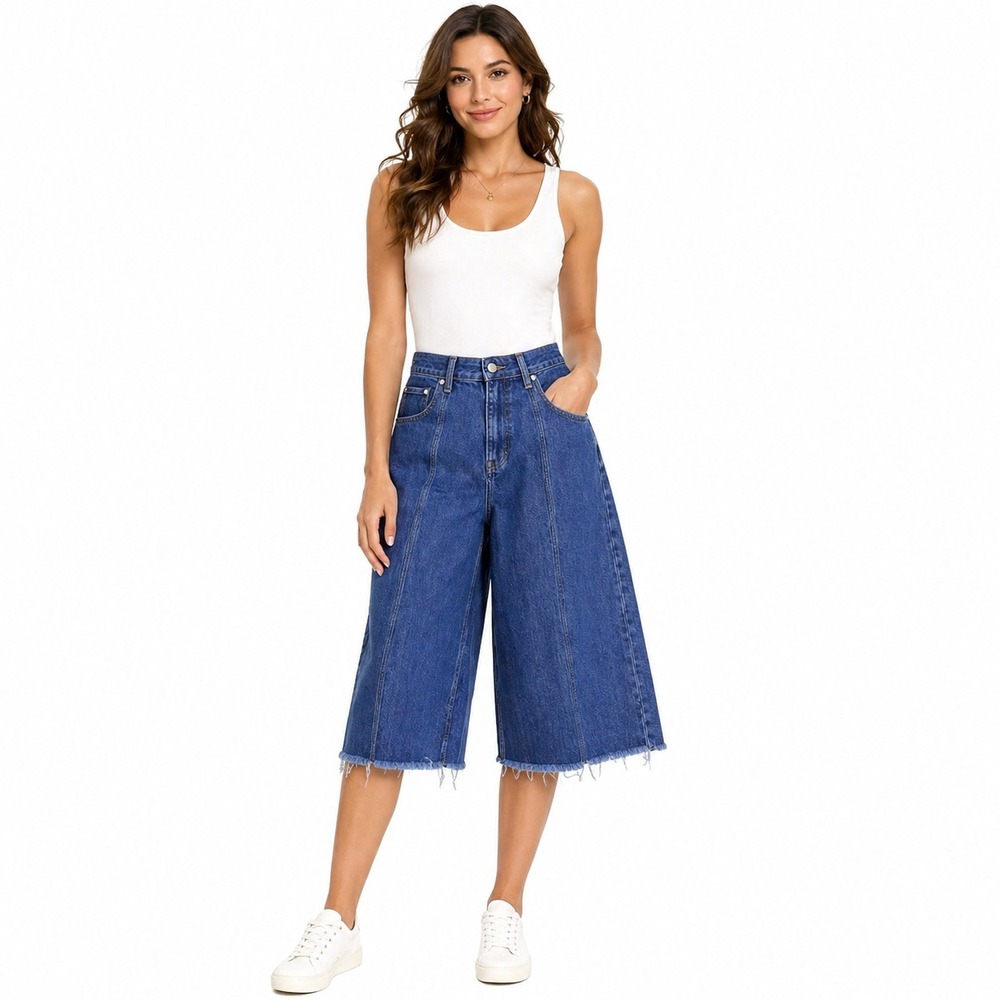The Drop Frida Jeans Womens 30 Wide Leg High Rise Cropped Raw Hem Denim